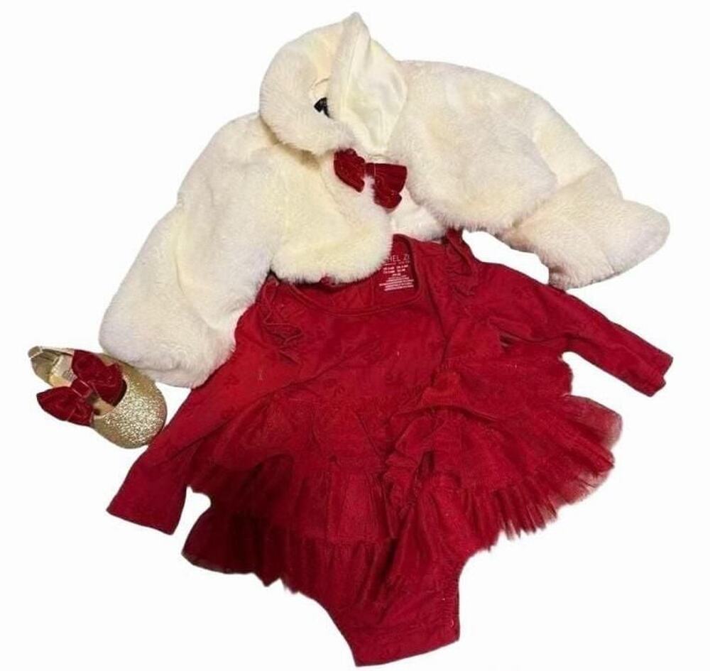Baby Red Tulle Dress with fur coat